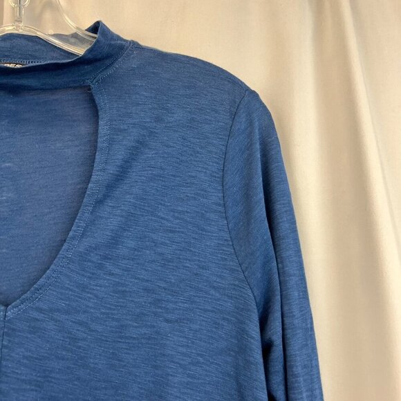 Express Womens Long Sleeve Choker Cut Out Semi Sheer Top Blue S - Picture 4 of 8